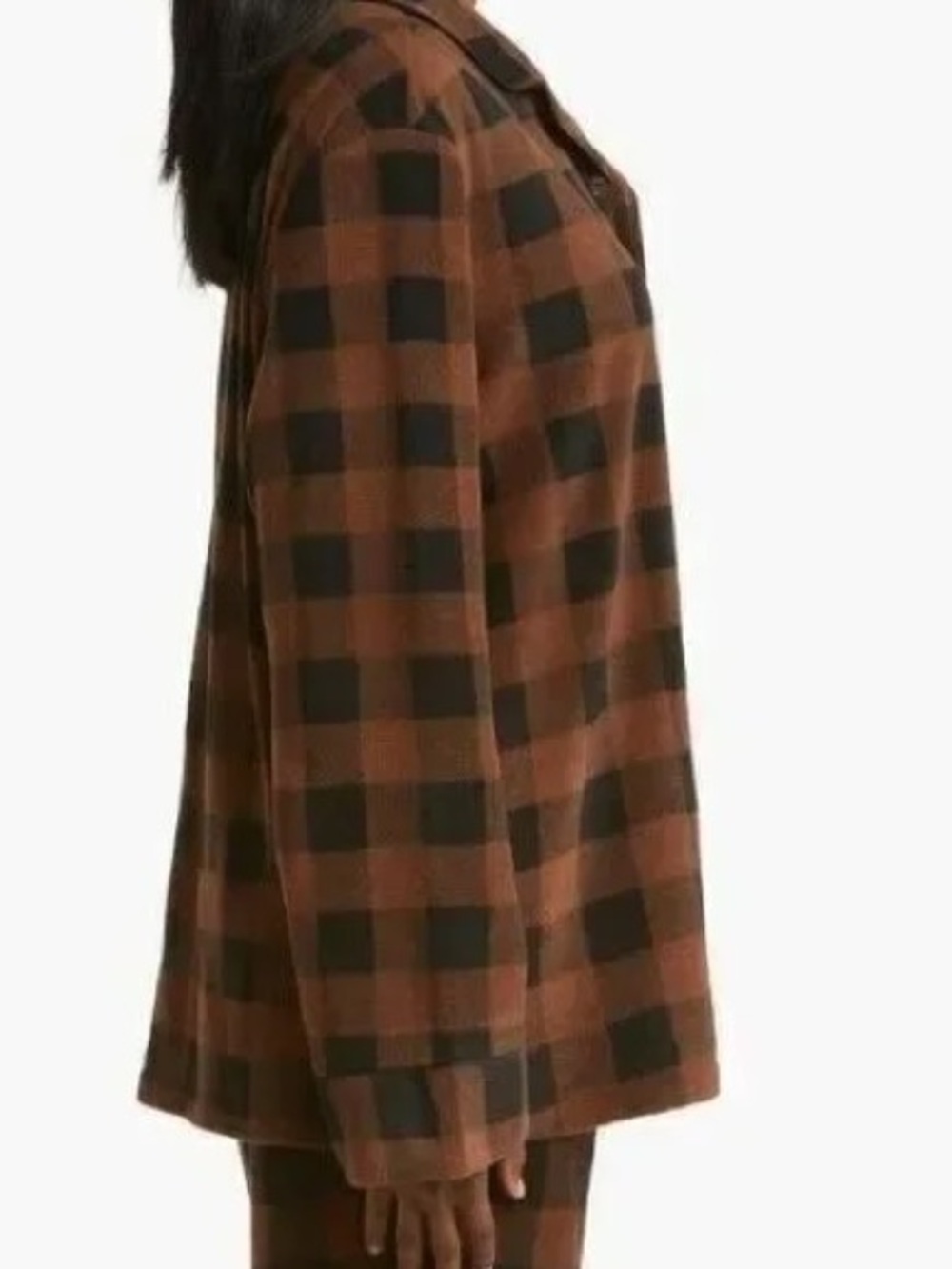 Skims. Buffalo Plaid Sleep Top. Brown/Black. Size XL. - Picture 3 of 10